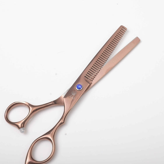 Professional dog grooming scissors kit from Luna Doodle Boutique, featuring sharp blades and ergonomic handles for precise grooming.