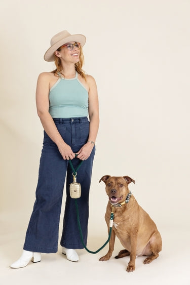 Gold Leather Poop Bag Dispenser and Treat Pouch - Luna Doodle Boutique