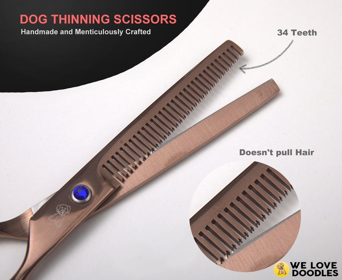Professional dog grooming scissors kit by Luna Doodle Boutique with stainless steel blades and ergonomic handles.