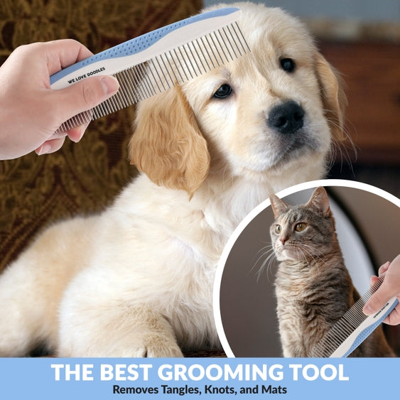 Set of Luna Doodle Boutique premium grooming combs in various sizes for pet grooming, displayed on a clean background.