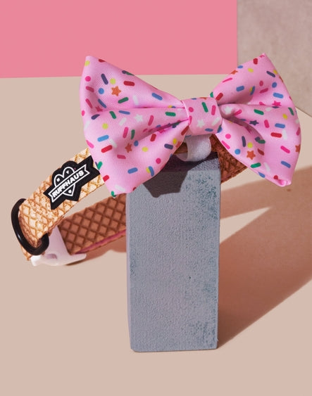 Sprinkle Me Pink Dog Collar and Bowtie for Dog Birthday Celebration