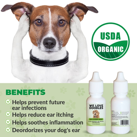 Dog Ear Serum Kit USDA Certified Organic Cleaning Solution for Healthy Ears