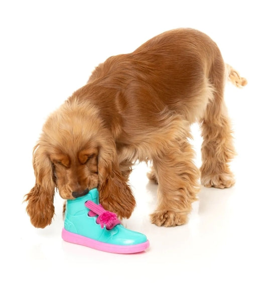 Luna Doodle Boutique Kicks N Licks dog chew toy with colorful rubber and rope for dogs to chew and play.