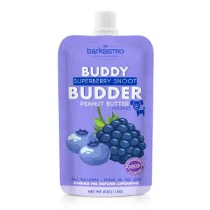 Luna Doodle Boutique Superberry Budder Squeeze Pack with vibrant berry-flavored budder in a squeeze pack container.