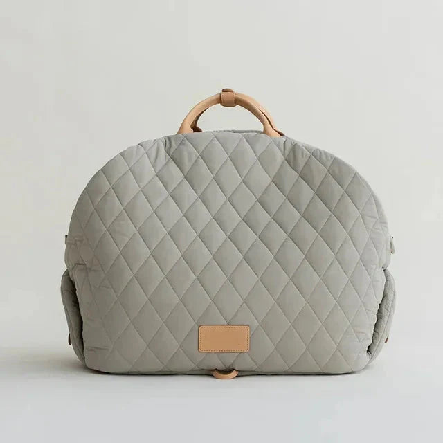 Quilted Verona Luxe Carrier dog tote by Fashioned Furbabies, stylish pet carrier with padded quilted design for small dogs.