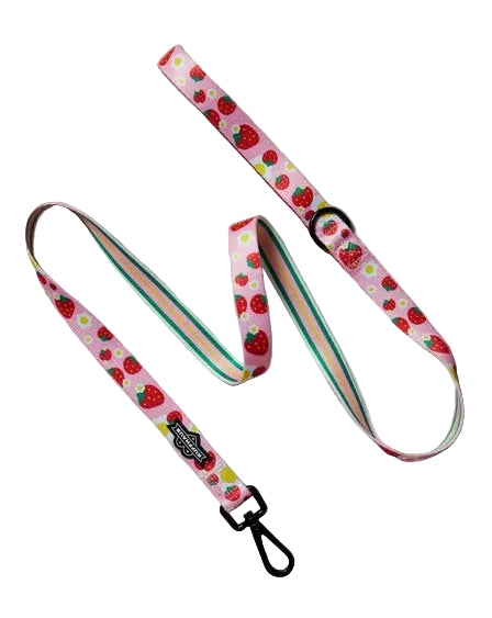 Strawberry Leash by Luna Doodle Boutique featuring a red and green strawberry design on a durable leash for pets