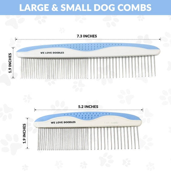 Set of Luna Doodle Boutique premium grooming combs with various sizes, made of high-quality wood for pet and hair grooming.