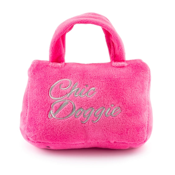 Barkin Bag Chic Doggie Pink Plush Purse Dog Toy with Scarf Squeaker