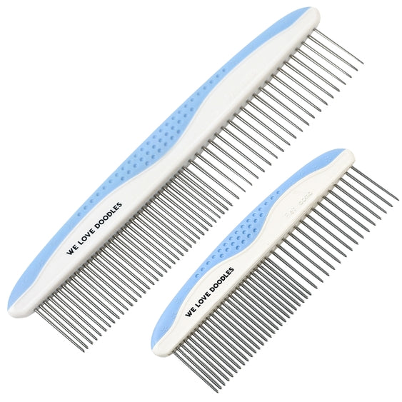 Set of Luna Doodle Boutique premium grooming combs in various sizes, ideal for detangling and styling hair.