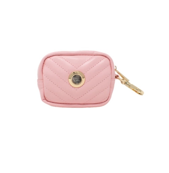 Pink Leather Poop Bag Dispenser and Treat Pouch - Luna Doodle Boutique