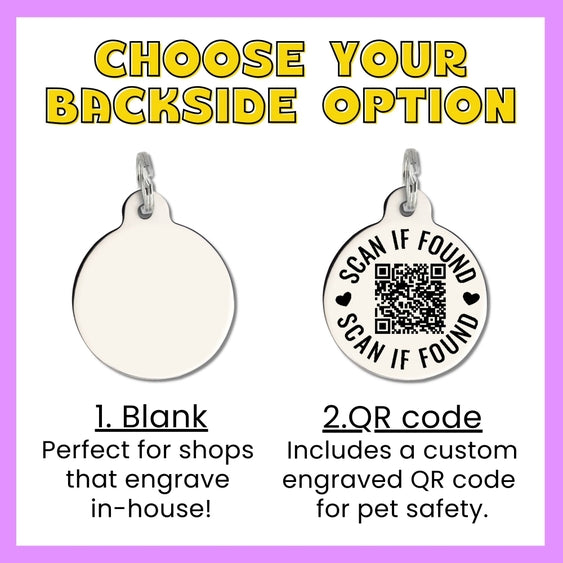 Invader Personal Space QR Code Dog Tag by Luna Doodle Boutique showing a silver dog tag with QR code and engraved design