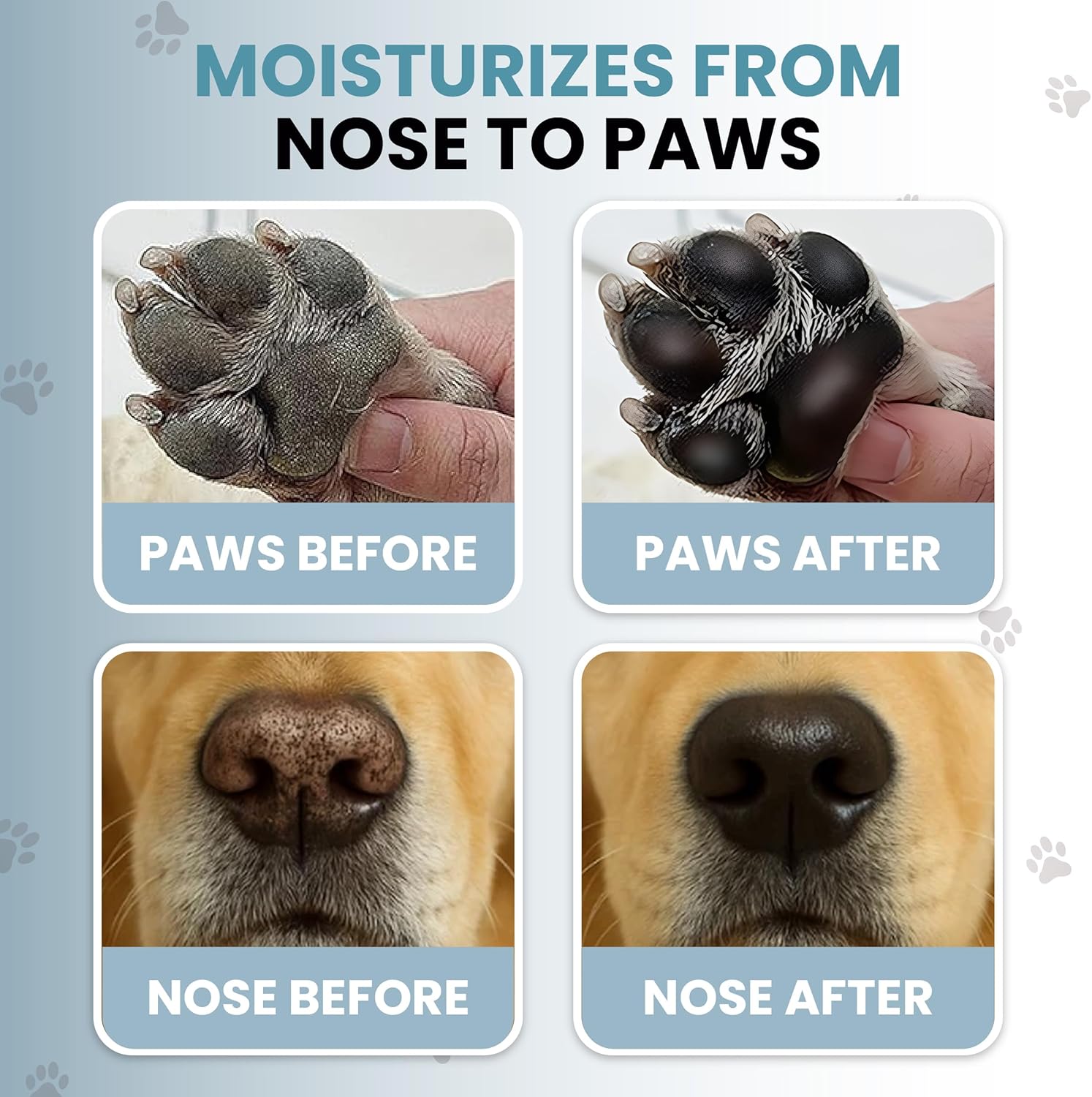 Dog paw balm by We Love Doodles in a jar, with natural ingredients visible on the label and a dog paw print design.
