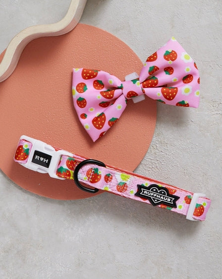 Strawberry Dog Collar and Bowtie Adjustable Fashion Accessory