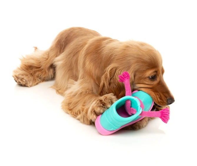 Luna Doodle Boutique Kicks N Licks dog chew toy with colorful rubber and rope for playful chewing and dental health.
