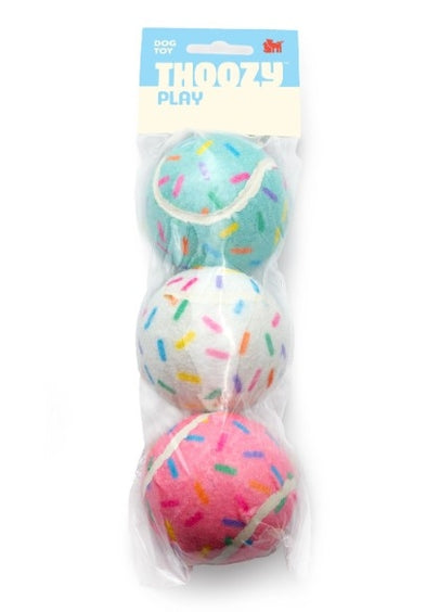 ThoozyPet Birthday Three Pack Sprinkle Tennis Balls Fetch Dog Toy
