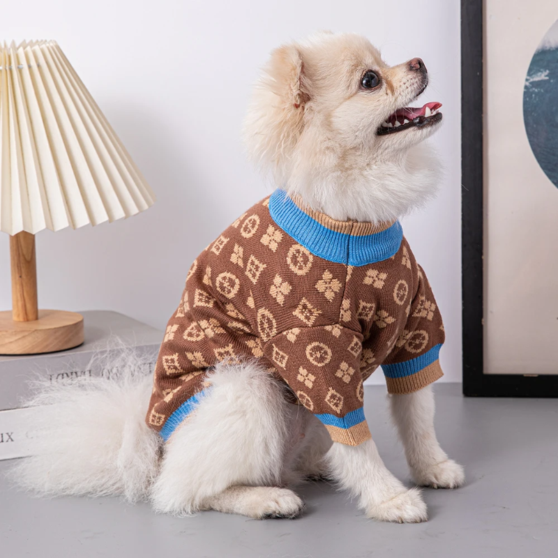 Brown LV-Inspired Designer Dog Sweater