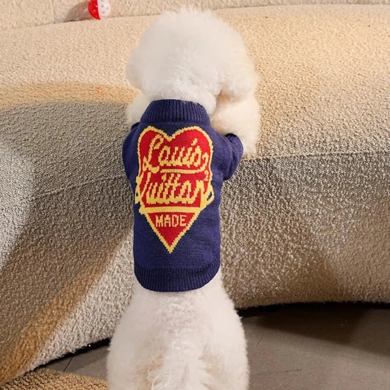 Louis Vuitton-Inspired Designer Heart Dog Sweater