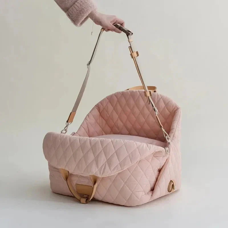 Quilted Verona Luxe Designer Dog Carrier by Fashioned Furbabies, stylish pet tote with mesh sides and comfortable handles.
