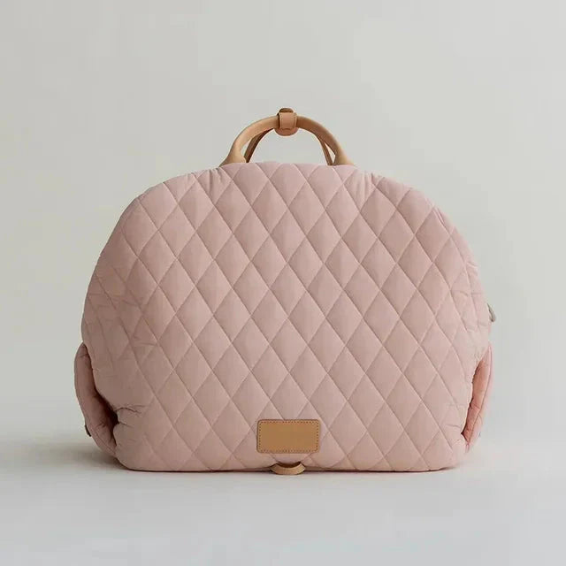 Quilted Verona Luxe Carrier dog tote by Fashioned Furbabies, stylish pet carrier with designer quilted fabric and comfortable handles.