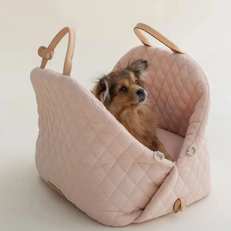 Quilted Verona Luxe Carrier by Fashioned Furbabies, stylish dog tote with padded interior and designer details for pet transport.