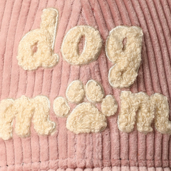 Dog Mom chenille baseball cap by Luna Doodle Boutique featuring a soft, stylish design with embroidered "Dog Mom" text.