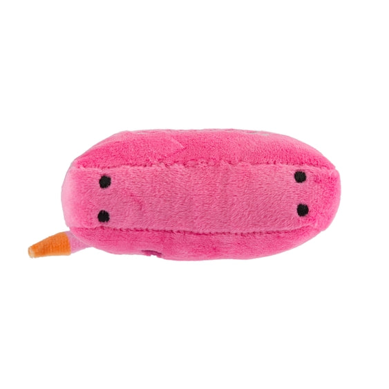 Pink plush Purse Dog Toy with scarf and squeaker, soft and cute accessory for small dogs by Luna Doodle Boutique.