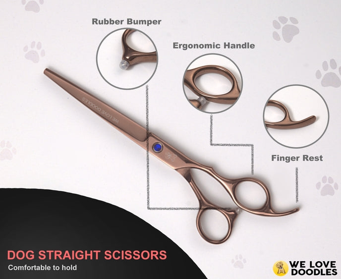 Professional dog grooming scissors kit from Luna Doodle Boutique with sharp blades and ergonomic handles for precise grooming.