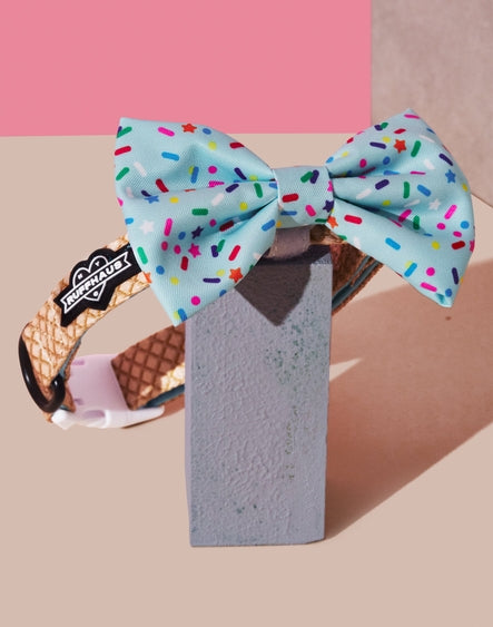 Sprinkle Me Blue Dog Collar and Bowtie for Dog Birthday Celebration