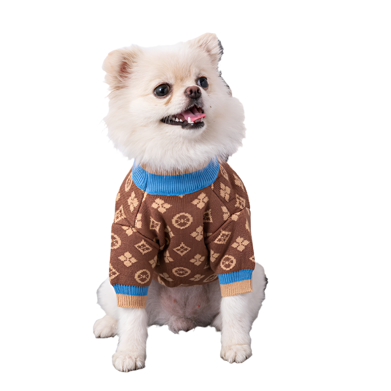 Brown LV-Inspired Designer Dog Sweater