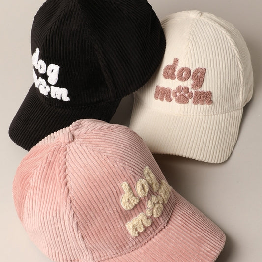 Dog Mom Chenille Patch Corduroy Baseball Cap