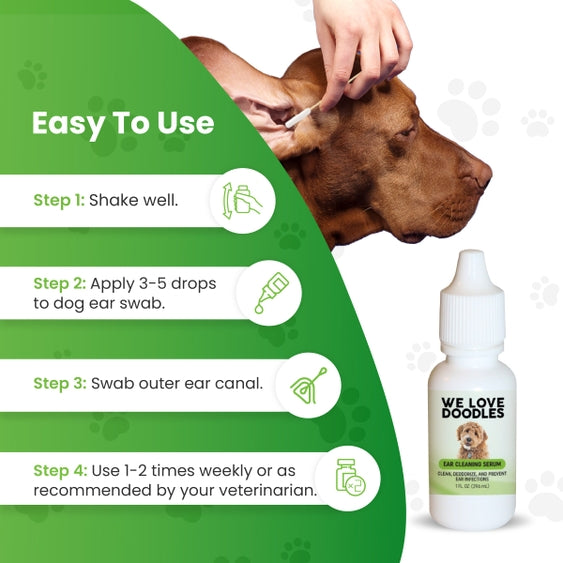 Dog ear serum kit from Luna Doodle Boutique with bottles and applicators for ear care and hygiene.