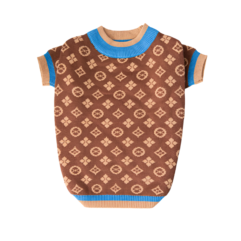 Brown LV-Inspired Designer Dog Sweater
