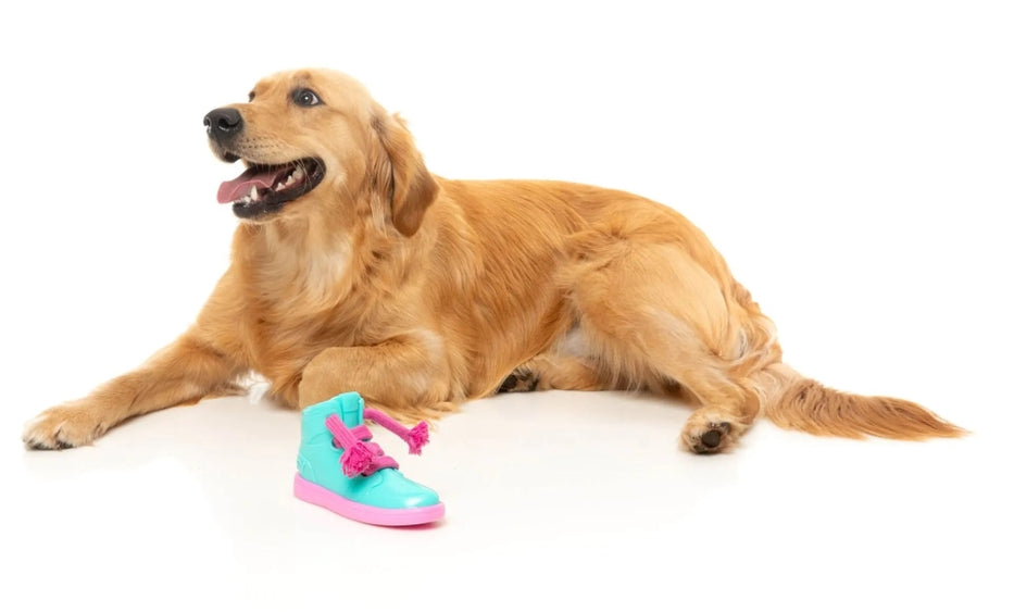 Luna Doodle Boutique Kicks N Licks dog chew toy with colorful rubber and rope for playful chewing and fetch sessions