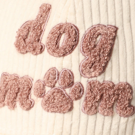 Dog Mom chenille baseball cap by Luna Doodle Boutique, featuring a soft, embroidered "Dog Mom" design on a casual hat.